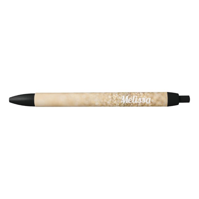 Caneta Preta Dourado champanhe brilho falso glitter Personalize (Frente)