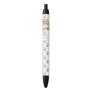 Caneta Preta Dourado Shih Tzu Cute Cartoon Cão e Nome
