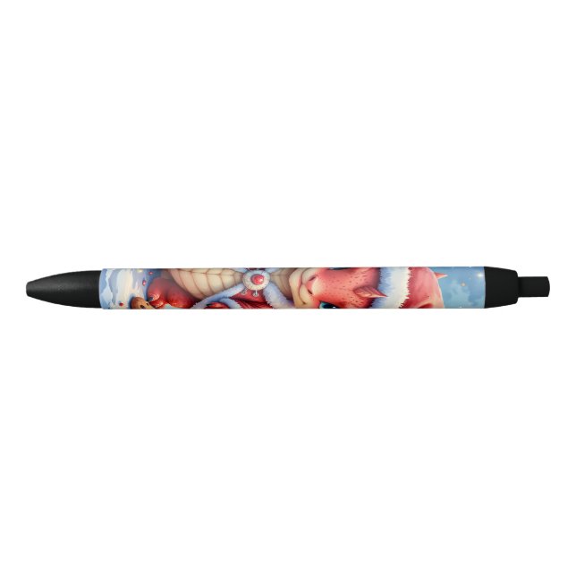 Caneta Preta Dragão de Natal, muito fofo para prender,  (Frente)