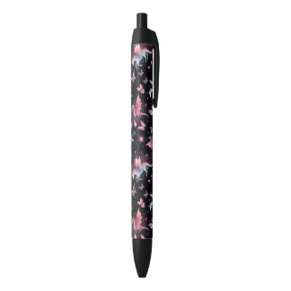 Caneta Preta Dragão Mistura Unicórnio Rosa
