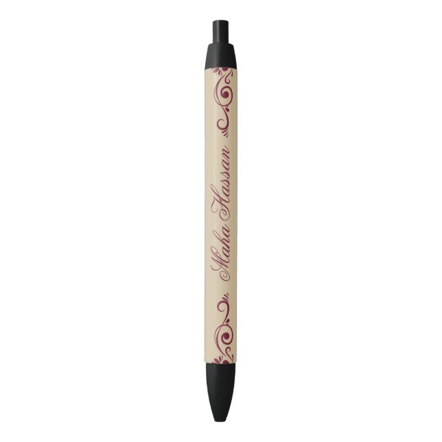 Caneta Preta Elegant Floral Swirl Illustration  Burgundy & gold (Frente Vertical)