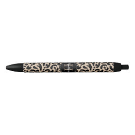 Caneta Preta Elegant Monogram Leopard Print