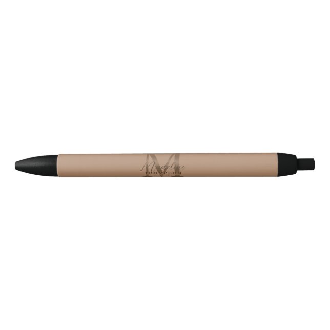 Caneta Preta Elegant Script Metallic Taupe Gold Monogram (Frente)