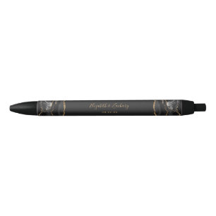 Caneta Preta Elegante Ágata Preto Dourado Escuro Presente de Ca
