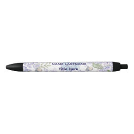 Caneta Preta Elegante BG branco & flor azul personalizado 