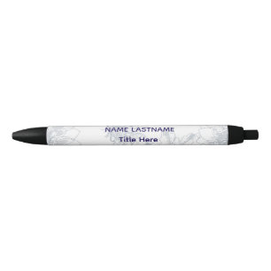 Caneta Preta Elegante BG branco & flor azul personalizado
