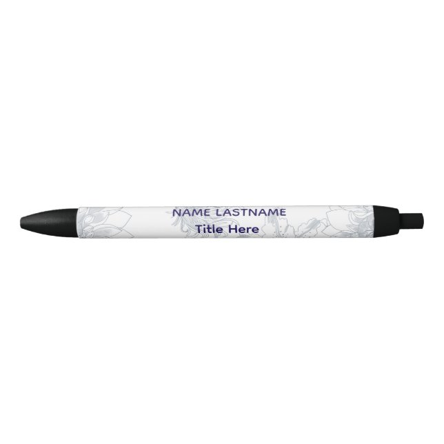 Caneta Preta Elegante BG branco & flor azul personalizado  (Frente)