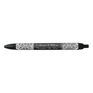 Caneta Preta Elegante Damask Black Pattern Wedding Groom