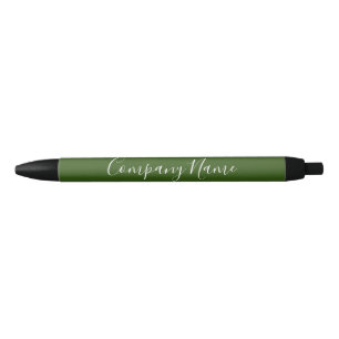Caneta Preta Elegante Dark Green White Script Company Name Tele
