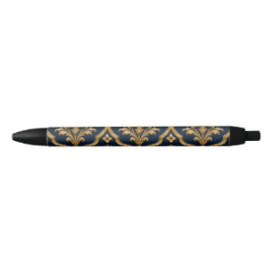 Caneta Preta Elegante Design de Motivo Vintage em Damasco Doura