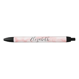 Caneta Preta Elegante Falso Mármore Rosa Script Preto Adicione