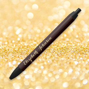 Caneta Preta Elegante Marrom Dourado Estiloso Nome Escritório N