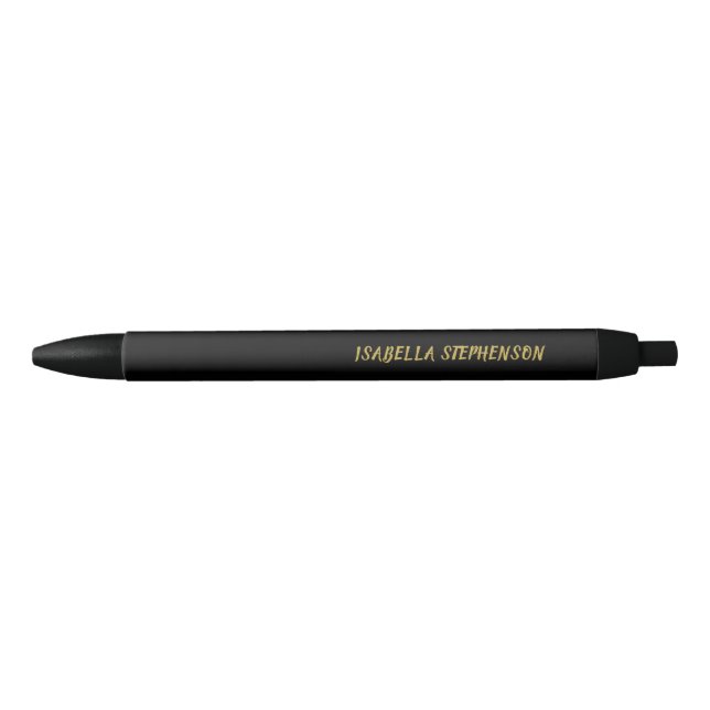 Caneta Preta Elegante Moderno Nome Personalizado em Preto e Dou (Frente)