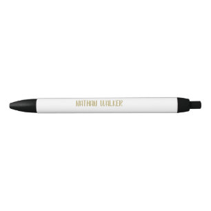 Caneta Preta Elegante Monograma Dourado e Cinza I Minimalista E