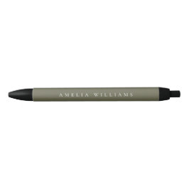 Caneta Preta Elegante Monograma Minimalista em Verde Oliva