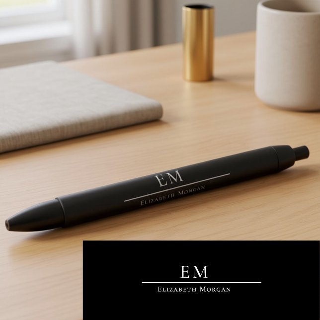 Caneta Preta Elegante Monograma Minimalista Preto Sofisticado E (Criador carregado)