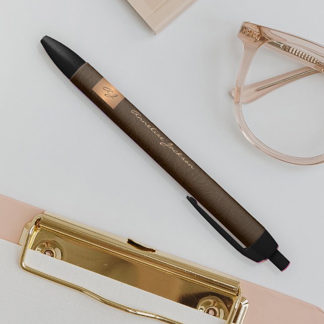 Caneta Preta Elegante nome dourado monogramado em escrita para  (Criador carregado)
