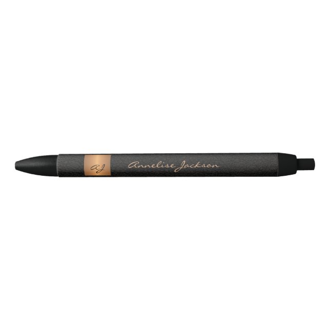 Caneta Preta Elegante nome em preto dourado monograma script es (Frente)