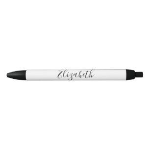 Caneta Preta Elegante Nome em Texto Manuscrito Preto e Branco