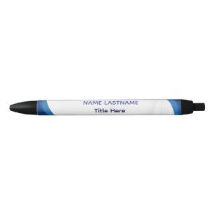 Caneta Preta Elegante nome personalizado branco & Azul