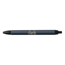 Elegante Rótulo Metálico Azul Marinho Dourado Mono