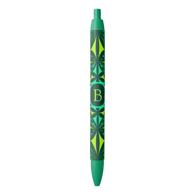 Caneta Preta Emerald Green Ornate Kaleidoscope Monogram (Frente Vertical)