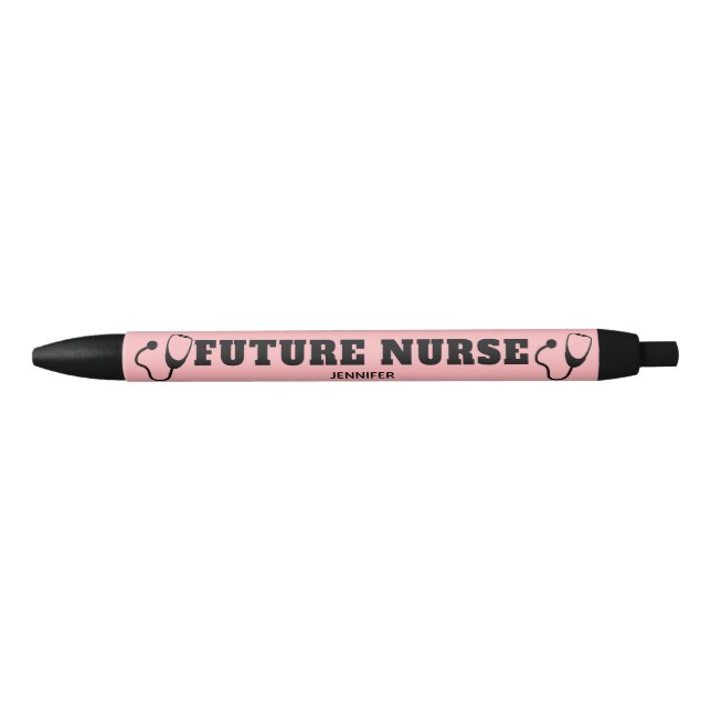 Caneta Preta Enfermeiro Futuro Stethoscope Coral Rosa Personali (Frente)