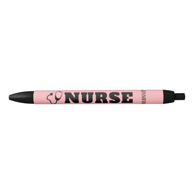 Caneta Preta Enfermeiro Stethoscope Blush Rosa Personalizado (Frente)