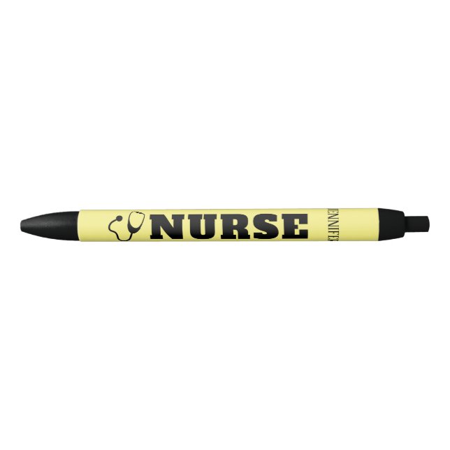 Caneta Preta Enfermeiro Stethoscope Pastel Yellow Personalized  (Frente)