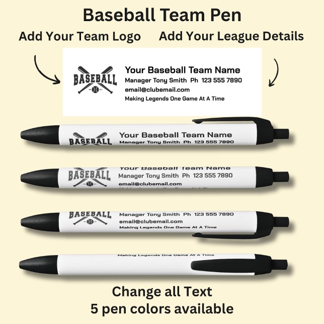Caneta Preta Equipe da Liga do Baseball - Adicione seus próprio (Criador carregado)