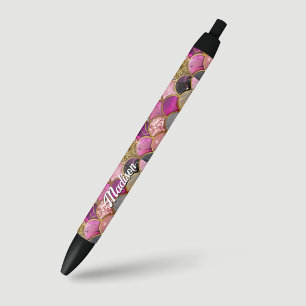 Caneta Preta Escamas de sereia cor-de-rosa dourado fofas femini