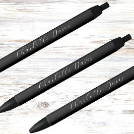 Caneta Preta Escrito branco preto com nome personalizado elegan