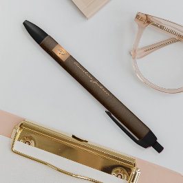 Caneta Preta Escritório de nome em ouro monogramado elegante