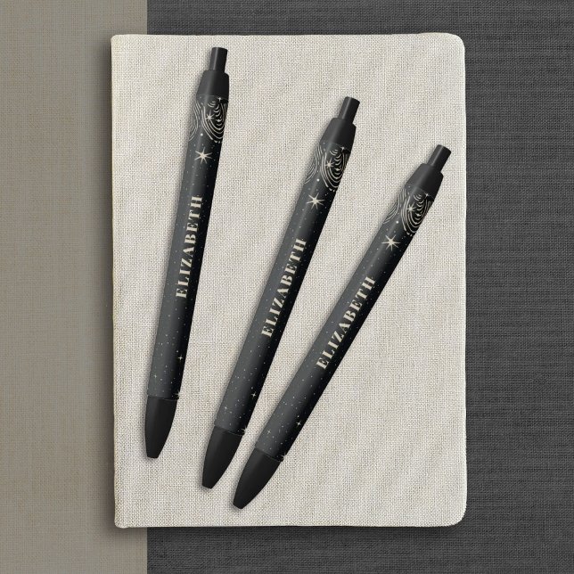 Caneta Preta Escritório Elegante de Cabelereiro Profissional (Personalize these elegant vintage celestial. pens for your beauty salon.)