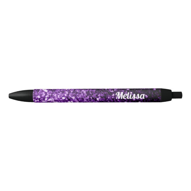 Caneta Preta Escuro Roxo Brilhante brilhante Faux Personalizar (Frente)