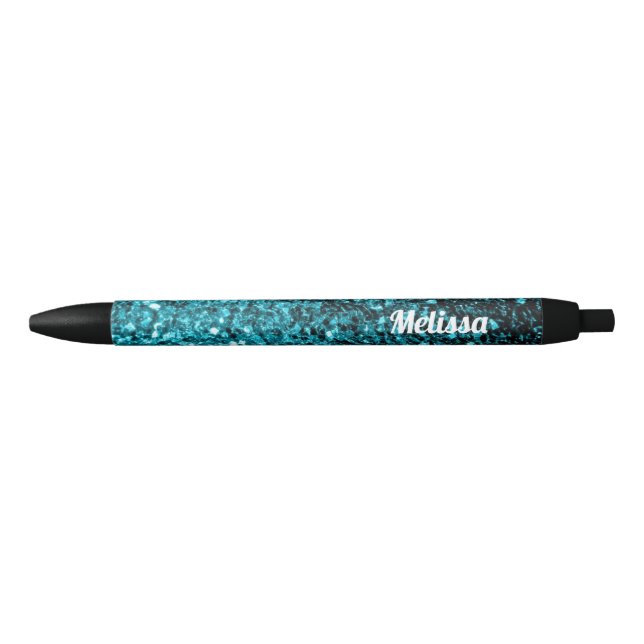 Caneta Preta Espargos brilhantes azul-aqua brilhante personaliz (Frente)