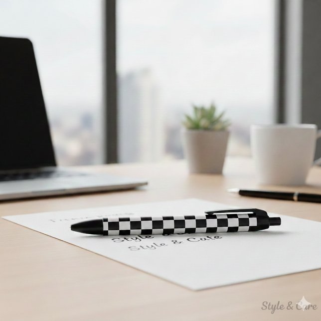 Caneta Preta Estilo Clássico de Caixa Quadrada Preta e Branca (Classic White Black Square Box Pattern Style Pen)