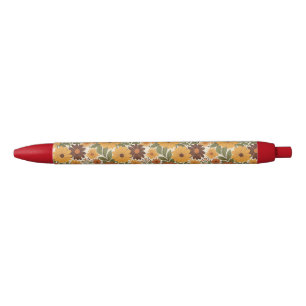 Caneta Preta estilo floral/flor dos anos 70 vintage