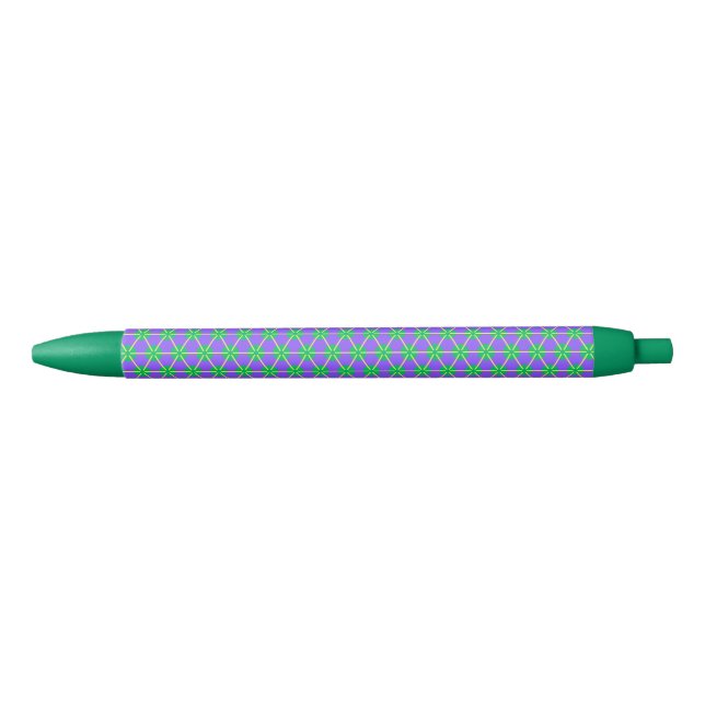 Caneta Preta Estrela Geométrica em Roxo, Verde e Amarelo (Frente)