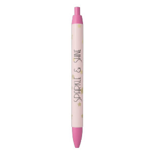 Caneta Preta Estrelas de Ouro Rosa