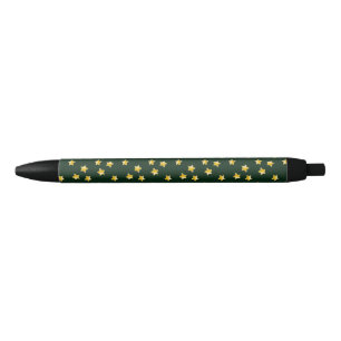 Caneta Preta Estrelas Douradas em verde