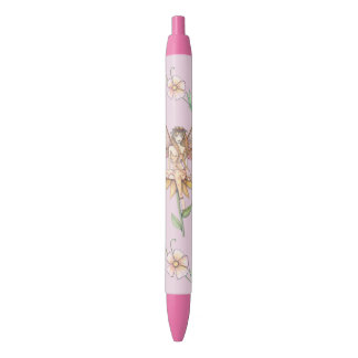 Caneta Preta Fada Flor Rosa Arte Fantasia