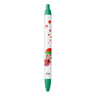 Caneta Preta Fada fofa com corações de amor em fundo branco