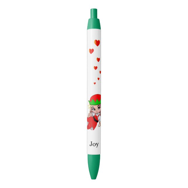 Caneta Preta Fada fofa com corações de amor em fundo branco (Frente Vertical)