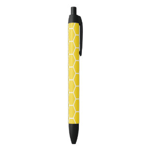 Caneta Preta Favo de Mel Geométrico Amarelo Linhas Brancas Abel
