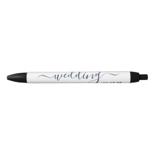 Caneta Preta Favor de Casamento Simples de Script Azul e Branco