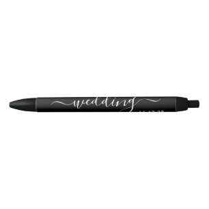 Caneta Preta Favor de Casamento Simples de Script Preto e Branc