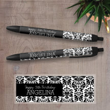 Feliz aniversário com Trendy Black e White Damask