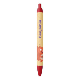 Caneta Preta Feliz desenho animado de esquilo vermelho