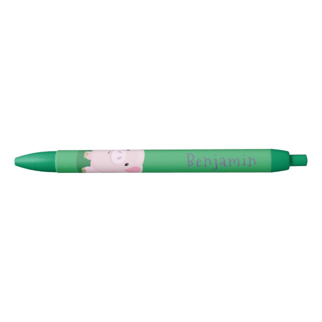 Caneta Preta Figura de desenho animado de porco, cor-de-rosa-br (Frente)